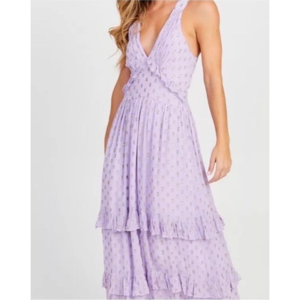 Altar'd State Coquette Ruffle Maxi Dress Lavender Boho Women's L NWT
